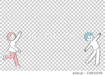 両手を広げてアピールをする若い男女のフレーム｜シンプルで使いやすいイラスト 138616249