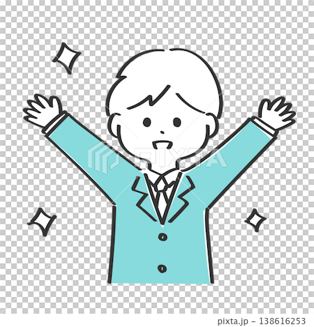A young businessman raising his arms in a cheer | Simple and easy-to-use illustration A young businessman raising his arms in a cheer | Simple and easy-to-use illustration 138616253