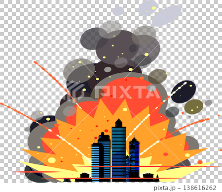Vector illustration of a city explosion and fire (editable, with copy space, conflict/war background) 138616262