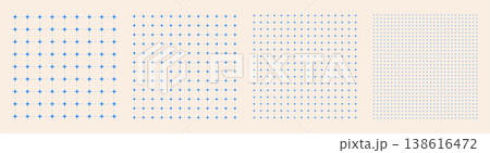 Square grid collection dot star geometry, four samples blueprint style. Node point lattice structure, interface layouts  138616472