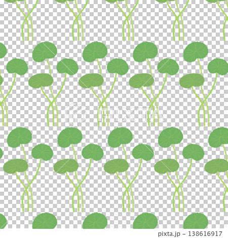 A vertically elongated seamless pattern background illustration featuring rows of straight Centella asiatica stems. A vertically elongated seamless pattern background illustration featuring rows of straight Centella asiatica stems. 138616917