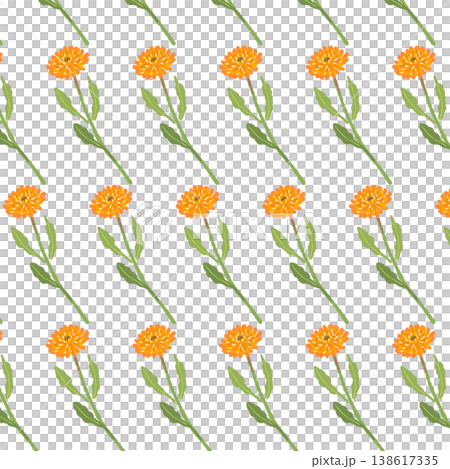 Seamless pattern background featuring calendula flowers with stems arranged diagonally. Seamless pattern background featuring calendula flowers with stems arranged diagonally. 138617335