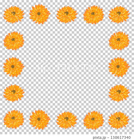 カレンデュラの花のみが並ぶ四角いフレームイラスト素材 カレンデュラの花のみが並ぶ四角いフレームイラスト素材 138617340