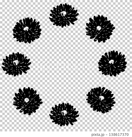 カレンデュラの花のみの円形リースフレームモノクロシルエットイラスト 138617370