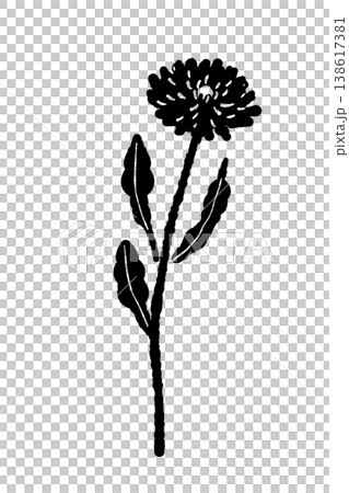 A monochrome silhouette illustration of a single calendula flower with a straight stem. A monochrome silhouette illustration of a single calendula flower with a straight stem. 138617381