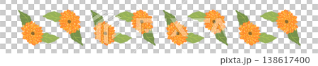 A horizontal border illustration featuring alternating calendula flowers and leaves. A horizontal border illustration featuring alternating calendula flowers and leaves. 138617400