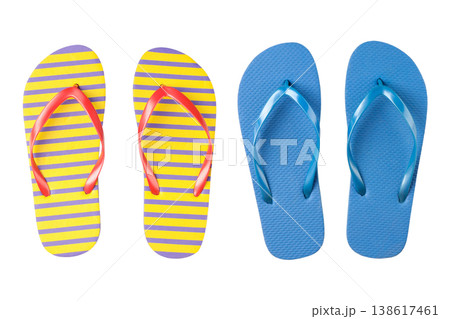 Colorful flip flops for summer beach fun, PNG 138617461