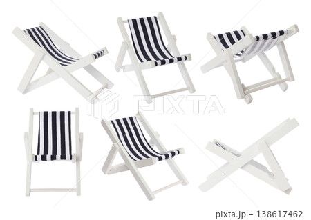 Striped deck chairs from various angles, PNG 138617462