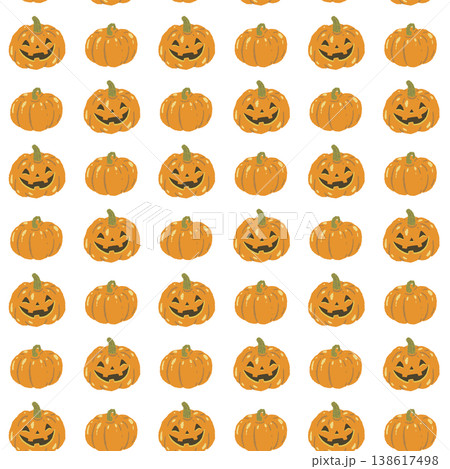 かわいいジャックオランタン（ハロウィンかぼちゃ）のシームレスパターン背景 138617498