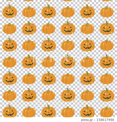 かわいいジャックオランタン（ハロウィンかぼちゃ）のシームレスパターン背景 138617498