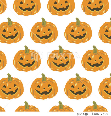 大きめジャックオランタン（ハロウィンかぼちゃ）のシームレスパターン背景 138617499