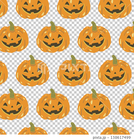 大きめジャックオランタン（ハロウィンかぼちゃ）のシームレスパターン背景 138617499