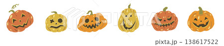 ハロウィンかぼちゃ（ジャックオランタン）のミックスライン装飾・飾り罫 138617522