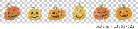 ハロウィンかぼちゃ（ジャックオランタン）のミックスライン装飾・飾り罫 138617522