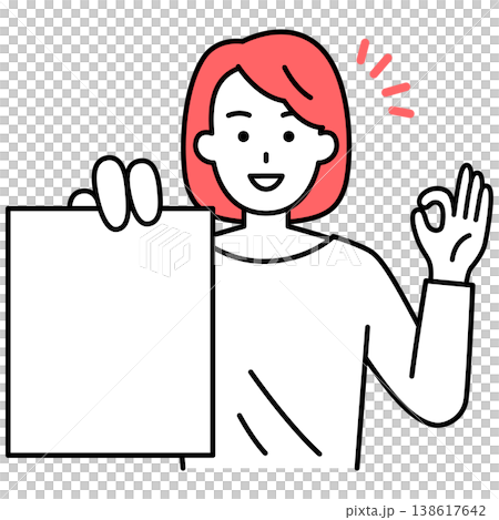 一位年輕女子出示文件並做出OK的手勢。 一位年輕女子出示文件並做出OK的手勢。 138617642