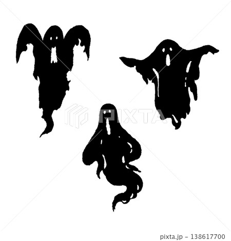 Multiple Cute Ghosts Group Monochrome Silhouette Multiple Cute Ghosts Group Monochrome Silhouette 138617700