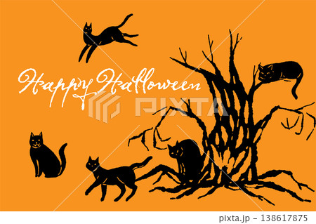 ハロウィンの背景イラスト 黒猫と枯れ木のシルエット ハロウィンの背景イラスト 黒猫と枯れ木のシルエット 138617875