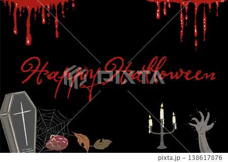 ハロウィンの背景イラスト 滴る血と棺桶とゾンビの手 138617876