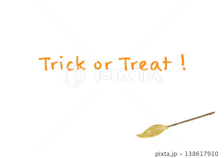 魔法のほうき（単体・右下がり）の横型ハロウィンメッセージカード 138617910