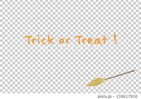 A horizontal Halloween message card featuring a magic broom (single, sloping downwards to the right). 138617910