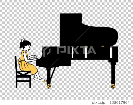 ピアノ発表会で演奏する女の子のイラスト ピアノ発表会で演奏する女の子のイラスト 138617964