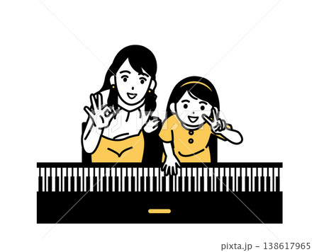 ピアノ講師のレッスンを受ける女の子のイラスト 138617965