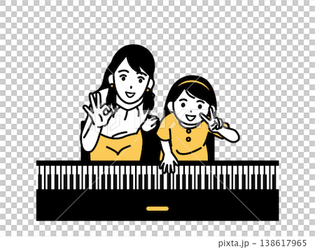 ピアノ講師のレッスンを受ける女の子のイラスト 138617965