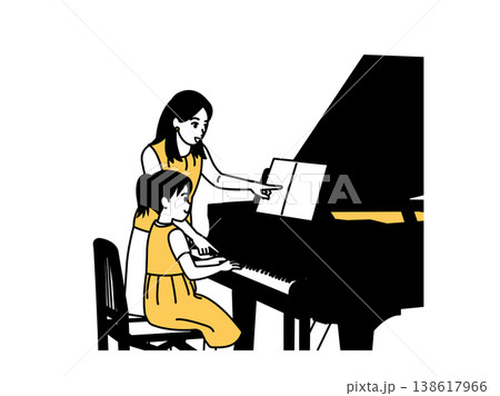 ピアノ講師のレッスンを受ける女の子のイラスト 138617966
