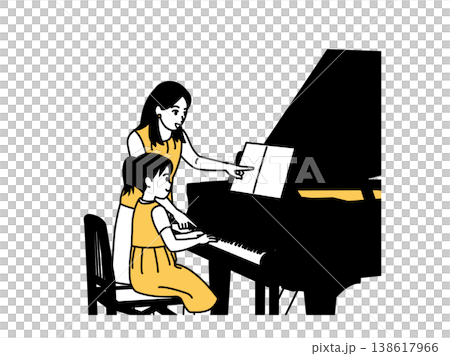 ピアノ講師のレッスンを受ける女の子のイラスト 138617966