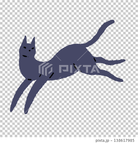 Hand-drawn illustration of a jumping black cat (single, flying) Hand-drawn illustration of a jumping black cat (single, flying) 138617985