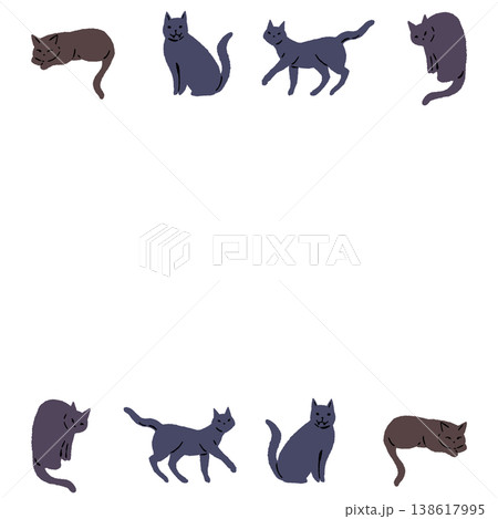 色々なポーズの黒猫の横長四角形フレーム枠イラスト素材 色々なポーズの黒猫の横長四角形フレーム枠イラスト素材 138617995