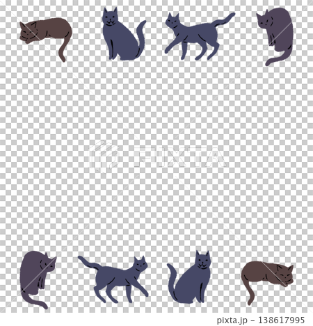 Illustration material of a black cat in various poses in a horizontal rectangular frame. Illustration material of a black cat in various poses in a horizontal rectangular frame. 138617995