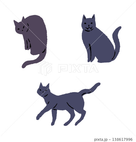 3匹の黒猫(歩く・お座りなど)のバリエーションイラストセット 3匹の黒猫(歩く・お座りなど)のバリエーションイラストセット 138617996