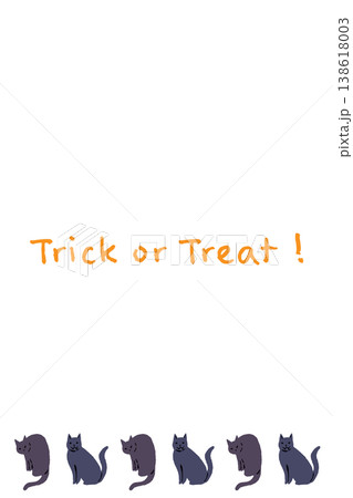 ハロウィン Trick or Treat 文字と下部中央の黒猫の横向きグリーティングカード ハロウィン Trick or Treat 文字と下部中央の黒猫の横向きグリーティングカード 138618003