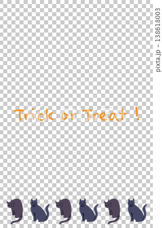 ハロウィン Trick or Treat 文字と下部中央の黒猫の横向きグリーティングカード ハロウィン Trick or Treat 文字と下部中央の黒猫の横向きグリーティングカード 138618003