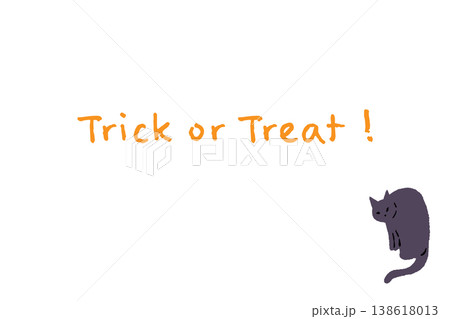 ハロウィン Trick or Treat 文字と左下の黒猫の縦向きグリーティングカード素材 ハロウィン Trick or Treat 文字と左下の黒猫の縦向きグリーティングカード素材 138618013