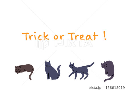 ハロウィン Trick or Treat 文字と底に並ぶ複数の黒猫の縦型メッセージカード ハロウィン Trick or Treat 文字と底に並ぶ複数の黒猫の縦型メッセージカード 138618019