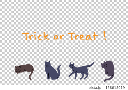 ハロウィン Trick or Treat 文字と底に並ぶ複数の黒猫の縦型メッセージカード ハロウィン Trick or Treat 文字と底に並ぶ複数の黒猫の縦型メッセージカード 138618019