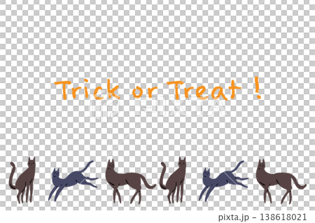 Halloween Trick or Treat vertical background image collection with text and multiple black cats lined up at the bottom. 138618021