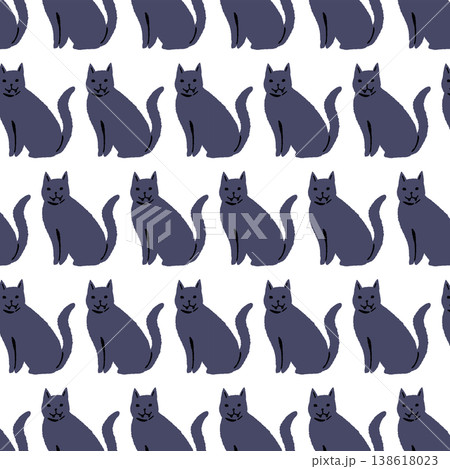 お座りする黒猫（正面）のシームレスパターン背景イラスト 138618023