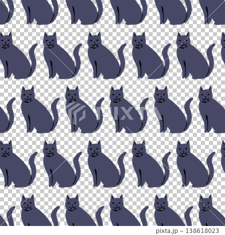 お座りする黒猫（正面）のシームレスパターン背景イラスト 138618023