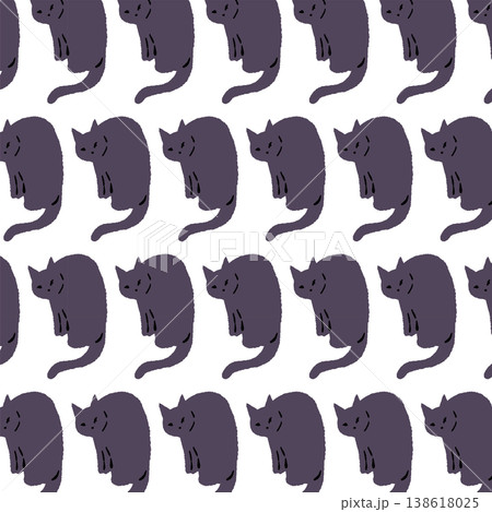 お座りする黒猫(後ろ姿)のシームレスパターン背景素材 お座りする黒猫(後ろ姿)のシームレスパターン背景素材 138618025