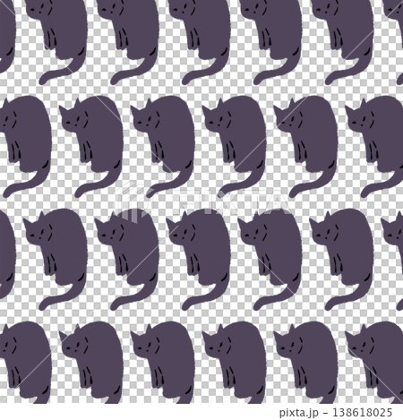 お座りする黒猫(後ろ姿)のシームレスパターン背景素材 お座りする黒猫(後ろ姿)のシームレスパターン背景素材 138618025