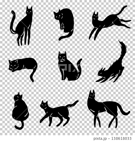 A set of variations in various poses of a black cat (monochrome silhouette) A set of variations in various poses of a black cat (monochrome silhouette) 138618033