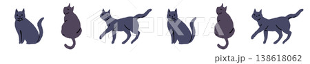 歩く黒猫シルエットのライン装飾・飾り罫イラスト素材 138618062