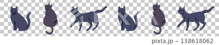 Illustration material of a walking black cat silhouette line decoration/decorative border 138618062