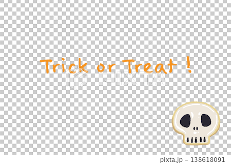 骷髏頭糖霜餅乾和一張寫著「不給糖就搗蛋」的橫向卡片 138618091