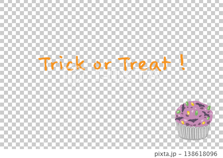 A horizontal card template featuring a purple cupcake and the words "Trick or Treat." A horizontal card template featuring a purple cupcake and the words "Trick or Treat." 138618096
