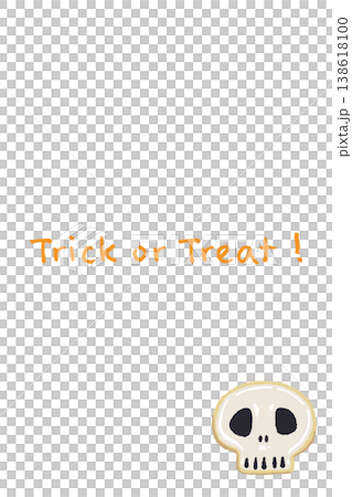 骷髏形狀的糖霜餅乾和一張寫著「不給糖就搗蛋」的垂直卡片 138618100