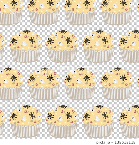 A seamless pattern with colorful Halloween candies scattered randomly. A seamless pattern with colorful Halloween candies scattered randomly. 138618119
